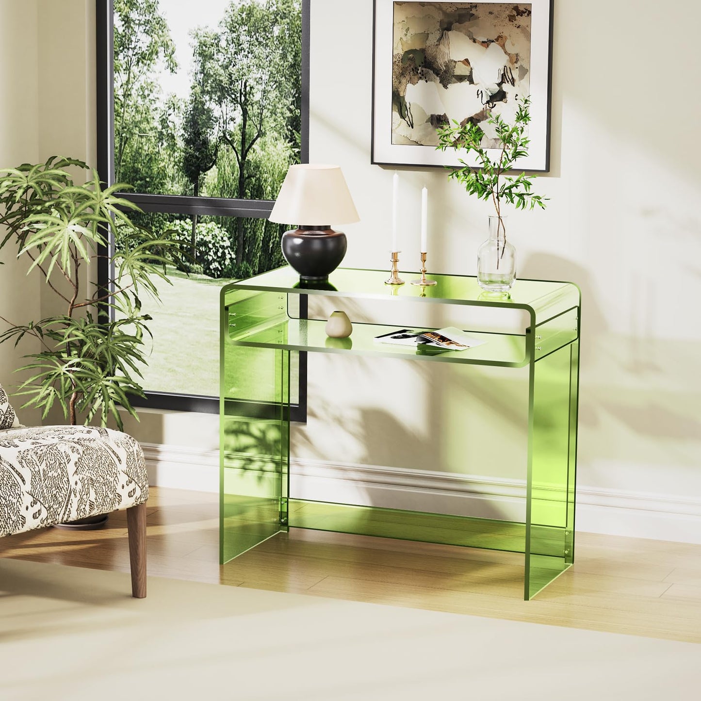 solaround Acrylic Desk Laptop Workstation Study Table Home Office Console Table Entrance Tables Decor (Green)