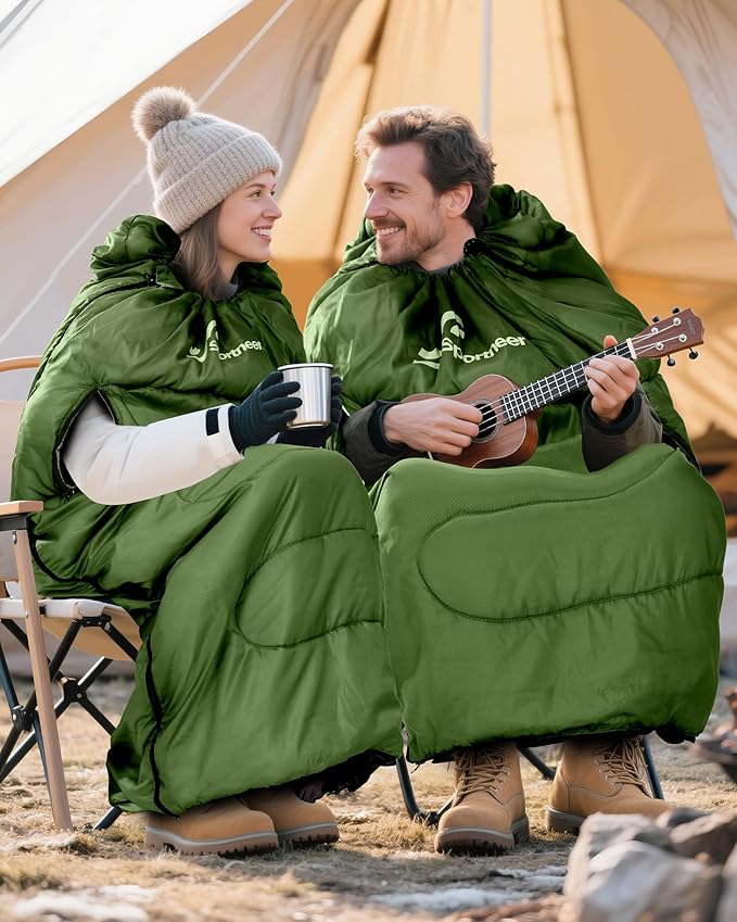 Sportneer 0 Degree Wearable Sleeping Bag for Adults & Kids – Walkable with Arm Zippers, Waterproof & Warm, Compact for Camping, Stadiums, Travel, Backpacking & Car Use