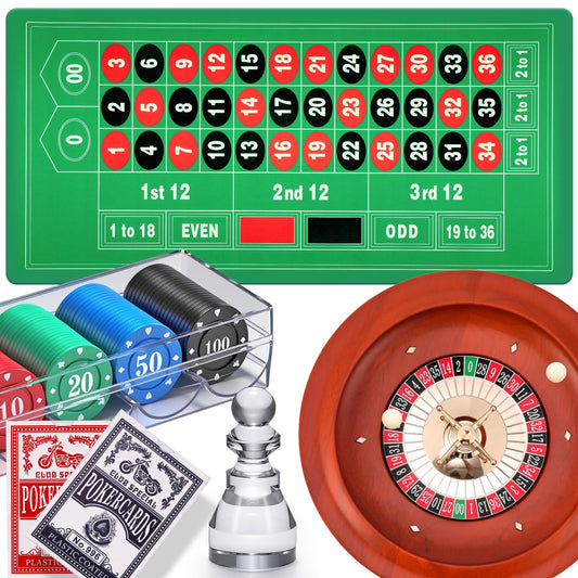 NEWTRY Roulette Wheel Set with 11” Roulette Wheel, Rubber Tabletop Layout Mat (47.2 x 23.6”), Poker Chips (100 pcs), Winner Marker, Playing Cards (2 Deck) Ideal for Party Game Night