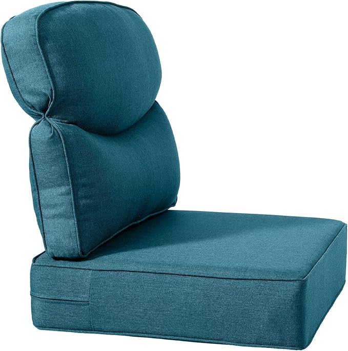 ACTREST Luxury 22x24/22x25 6-Inch Smile Outdoor Cushions for Patio 5 Piece Set - Set of 5 Zippered Outside Pillows for Wicker Dining Rocking Gliders Loveseat Couch Sectional Sofa - Peacock Blue