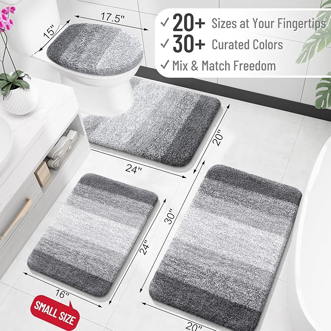 OLANLY Bathroom Rugs Mat 40x32, Extra Soft Absorbent Microfiber Bath Rugs, Rubber Backing, Quick Dry, Machine Washable Bath Mats for Bathroom Floor, Tub and Shower, Home Decor Accessories, Grey