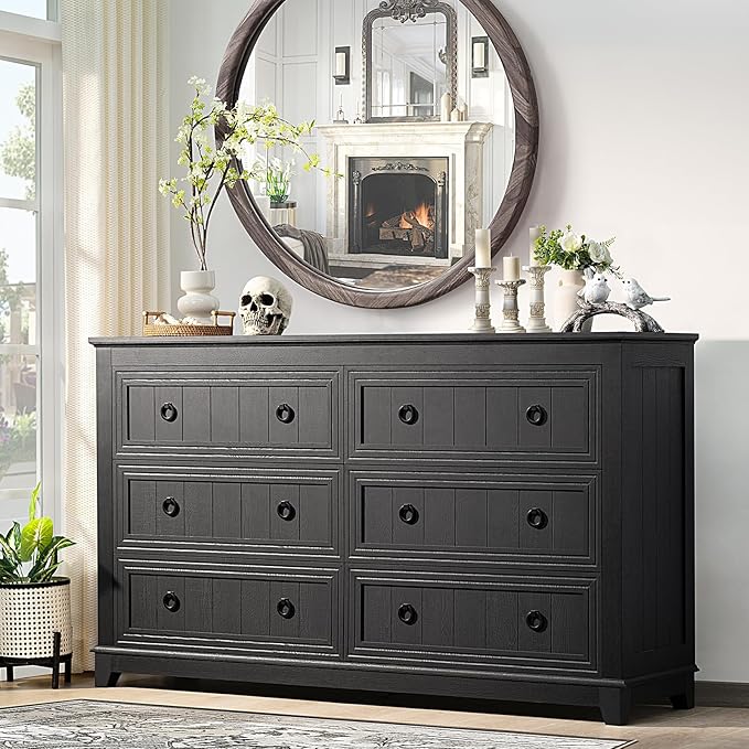 Joaxswe Farmhouse Dresser and Nightstand Sets 3 Piece, Furniture Set 18" Night Stand with Charging Station and 6 Drawers Dressers for Bedroom, 54" Dresser and Nightstand Set for Bedroom, Living Room