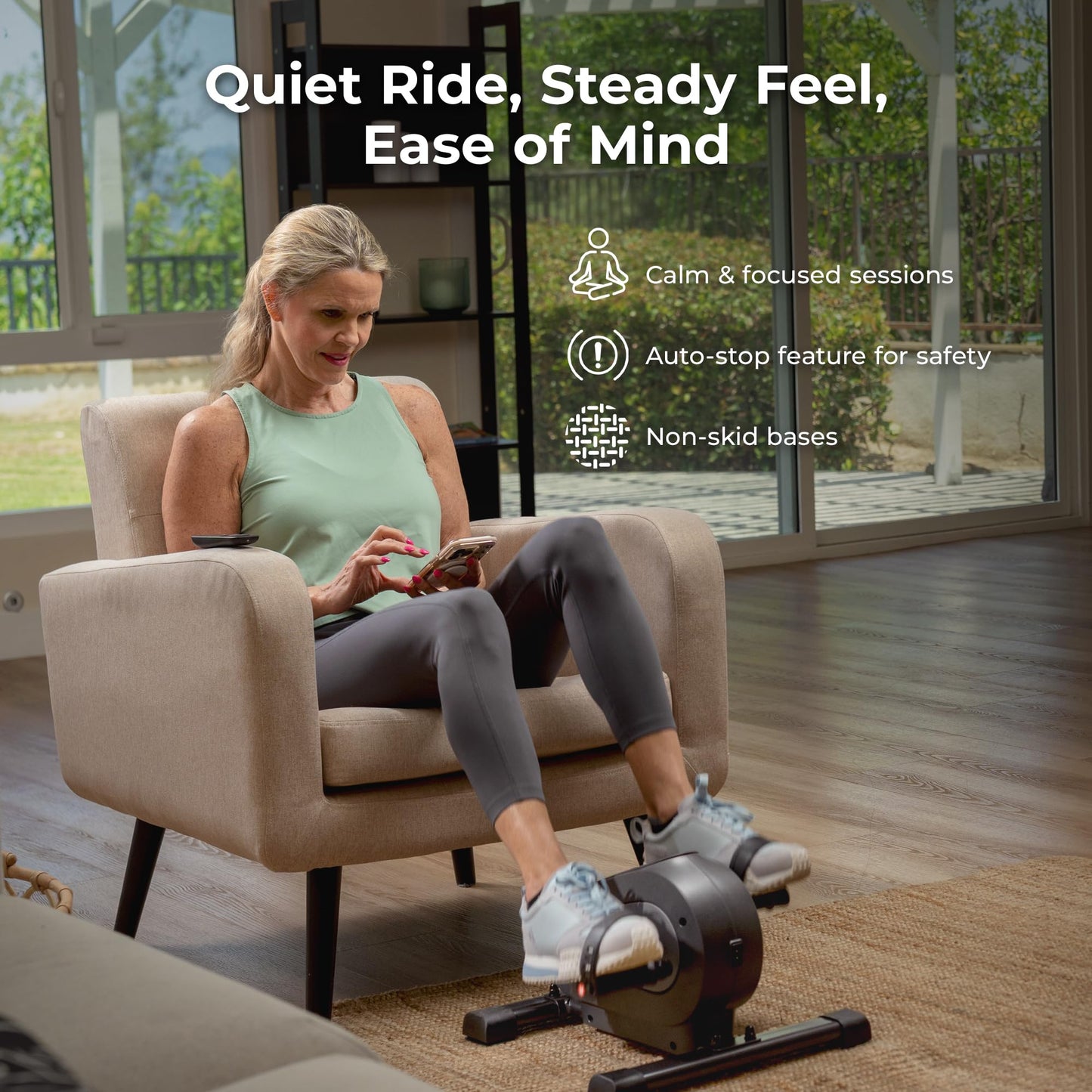 Sunny Health & Fitness Smart Motorized Mini Exercise Bike, Dual Function Portable Under-Desk Pedal Trainer for Low-Impact Cardio Home Workout, Free SunnyFit App Connection – SF-B024041