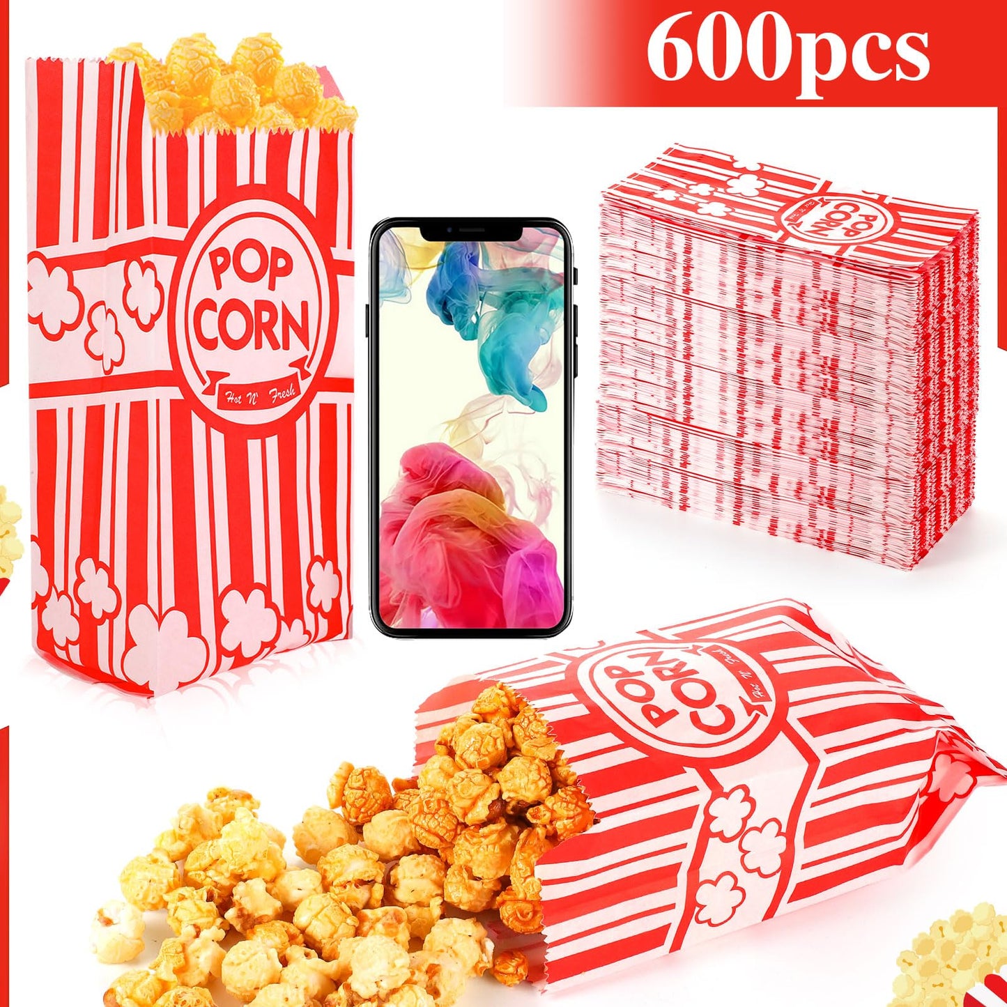 600 Pcs Popcorn Bags, 1 Oz Paper Bags Individual Servings Bulk for Popcorn Machine Movie Nights Easter Valentines Day Kitchen Supplies