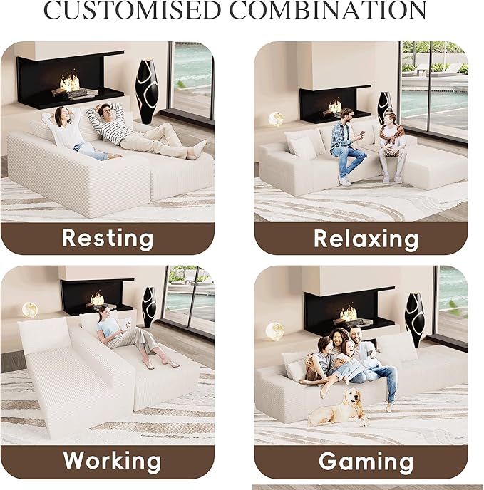 NAYA 106” Modular Sectional Sofa, Cloud Sectional Couch with Deep Seat, Modern Modular L-Shape Sofa Boneless Couch with Chaise for Living Room Bedroom (Beige, Sectional Sofa with Left Facing Chaise)