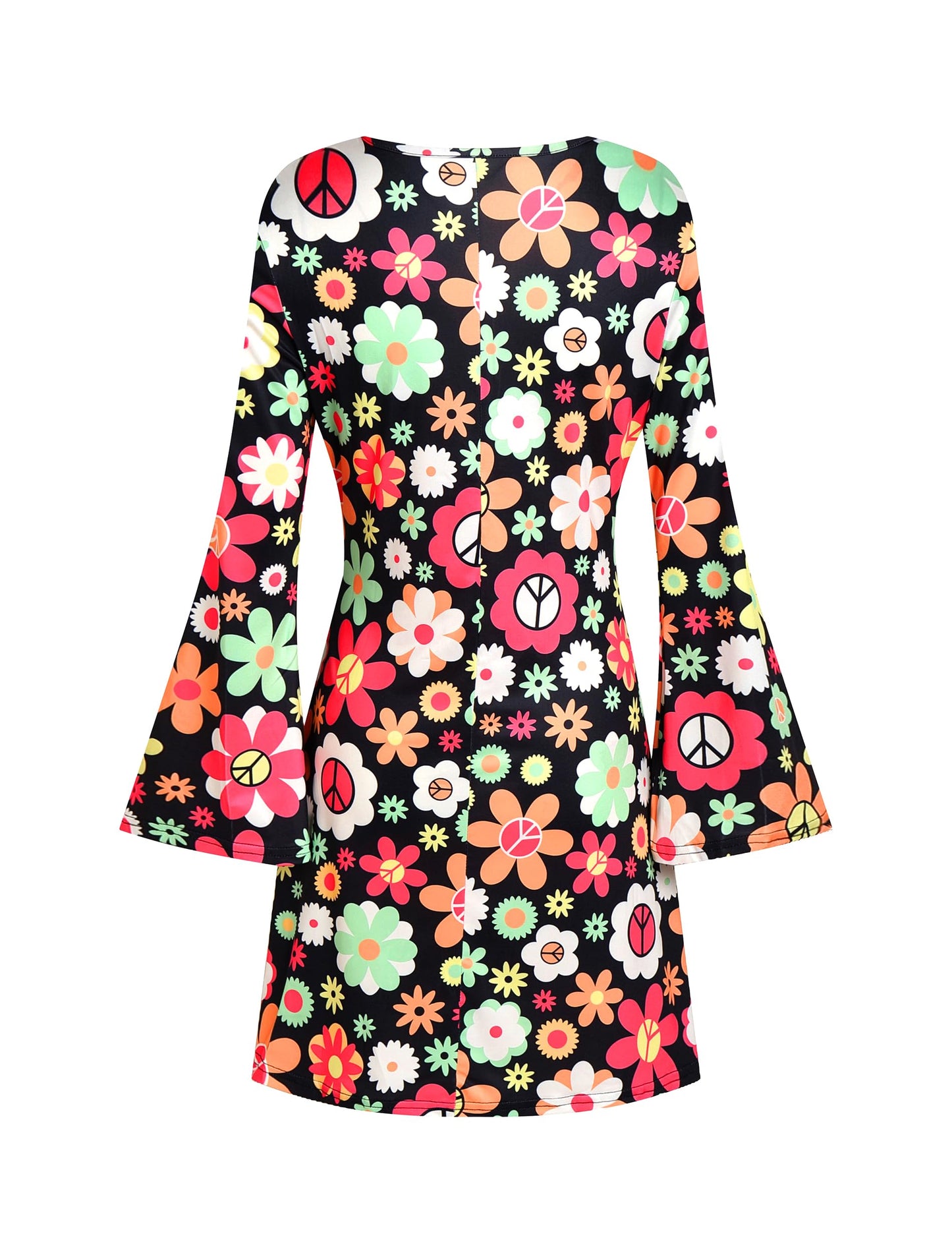 Deerjoke 60s 70s Disco Outfit Hippie Costume Women, 1970 Style Clothes Dress Accessories Jewelry Halloween (Black, Medium)
