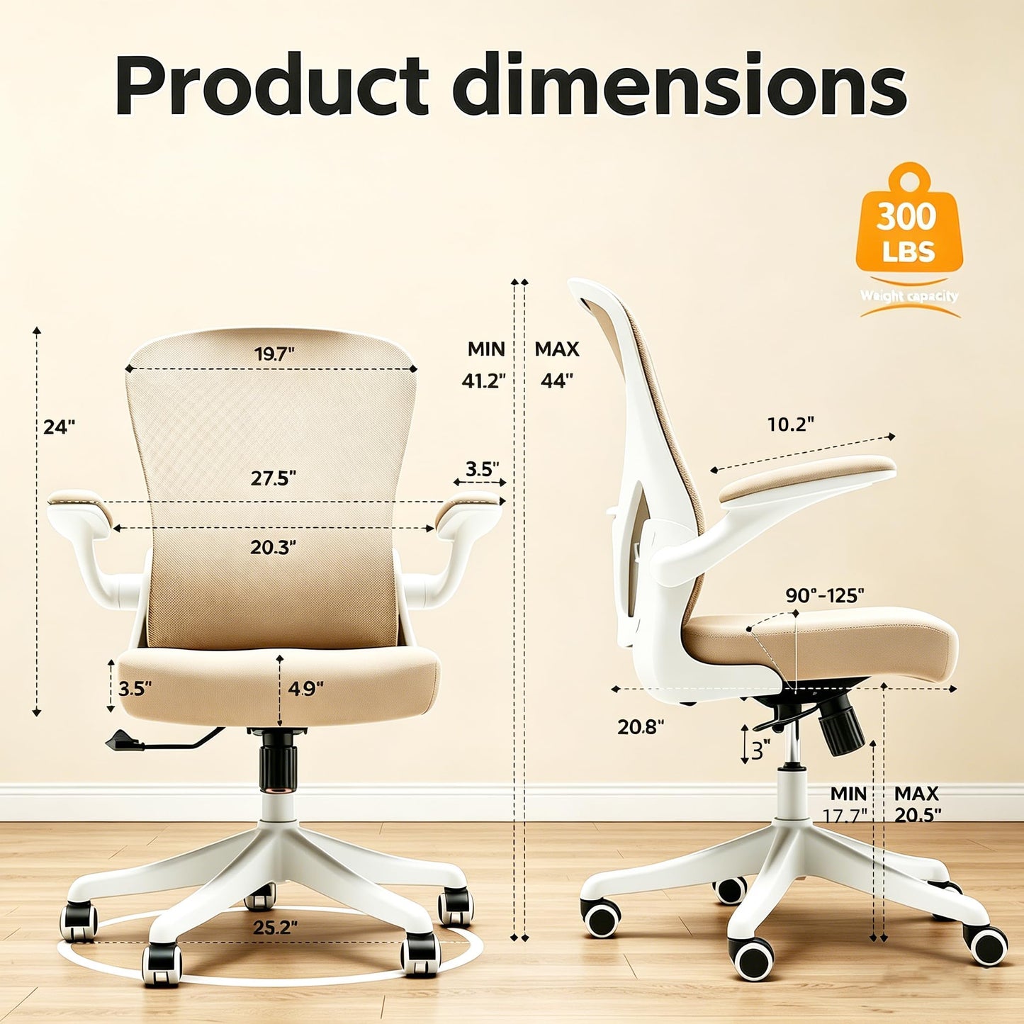 Ergonomic Office Chair with Adjustable Lumbar Support & Flip-Up Armrests - High Back Computer Desk Chair with Thickened Seat Cushion, Rolling Wheels for Home/Office Study Work