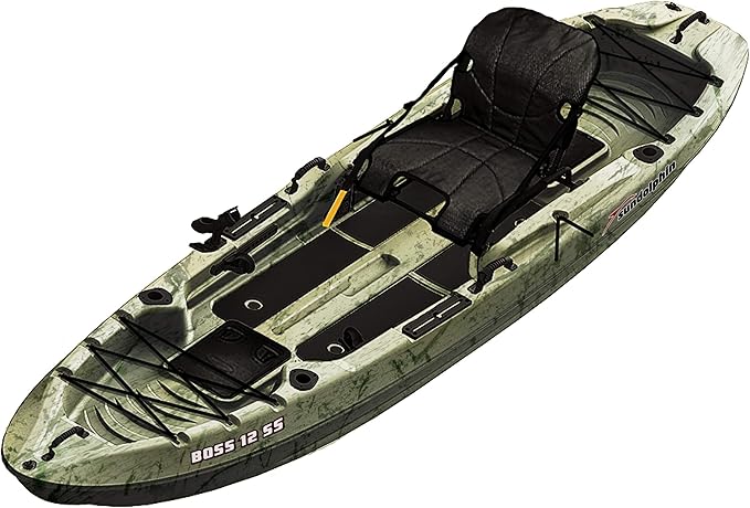 Sun Dolphin Boss 10 SS Fishing Kayak - Sit On Top Fishing Kayak - One Person Angler Kayak - 3 Fishing Rod Holders - Fishin...