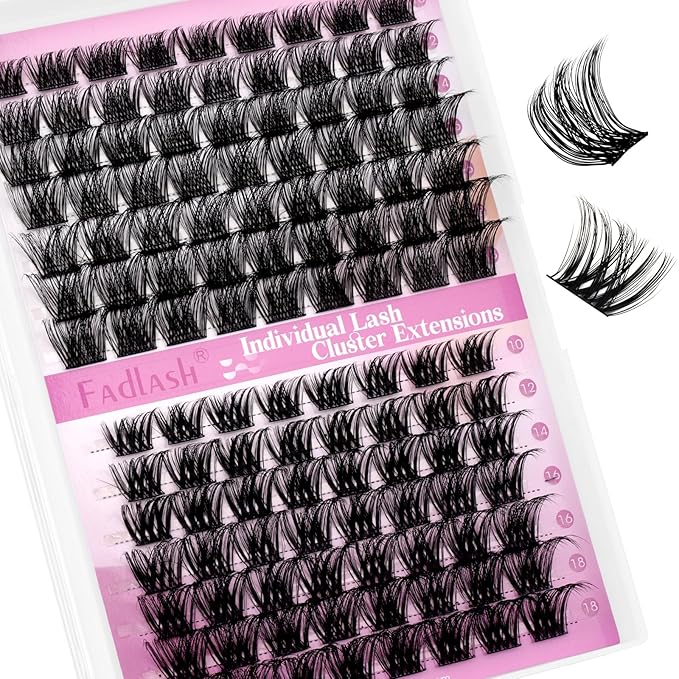 FADLASH Lash Clusters Individual Lashes 10-18mm Eyelash Clusters D Curl DIY Lash Extension Clusters Wispy Cluster Lashes (KLS52+ZW03-07D-Mix10-18)