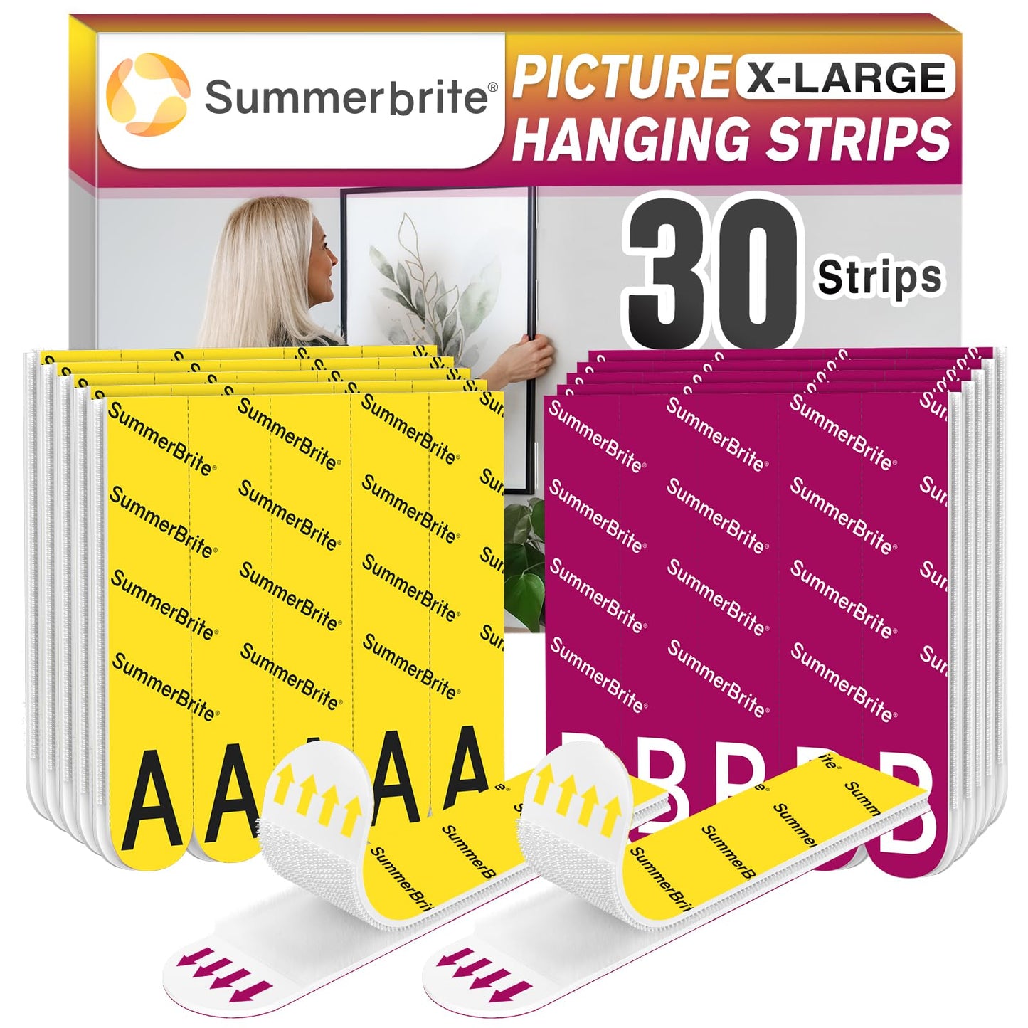 Picture Hanging Strips Heavy Duty XL 15 Pairs/30Strips, Damage Free Hanging Picture Hangers, Removable Adhesive Hook and Loop Wall Strips, Frame Stickers No Nails for Home Decor Wall Posters
