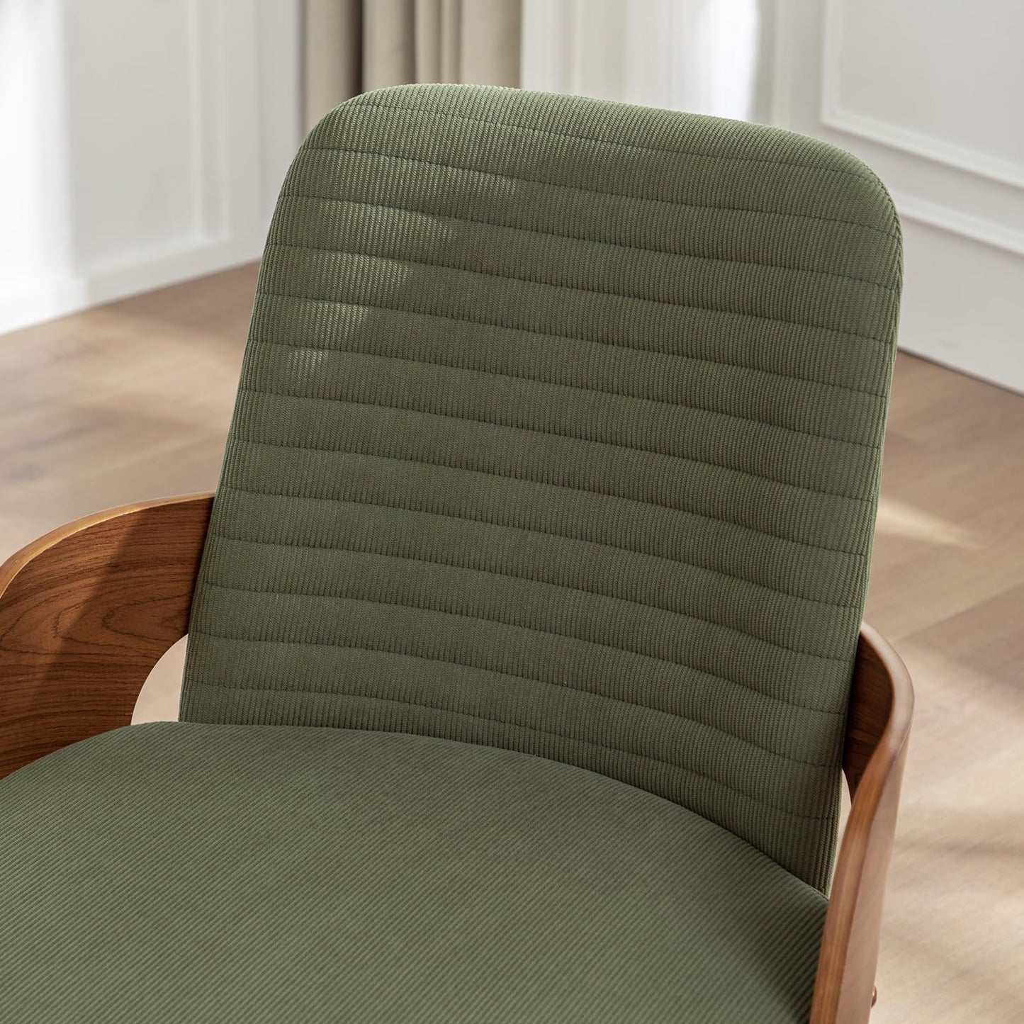 YOUUGIOR Dining Room Chairs Set of 2,Mid Century Modern Kitchen Chairs,Green Corduroy Fabric Upholstered Accent Chairs,Metal Legs Wooden Desk Chairs,Armless and No Wheels for Kitchen Dining Room