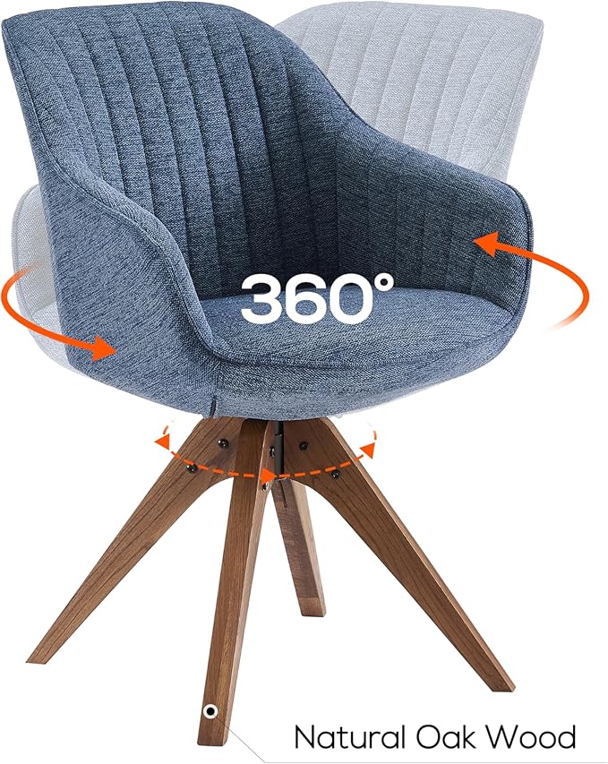 Art Leon Dining Chair, Mid Century Modern Fabric Upholstered Swivel Dining Room Chair with Wood Legs, Leisure Side Chair with Arms for Living Room, Sky Blue