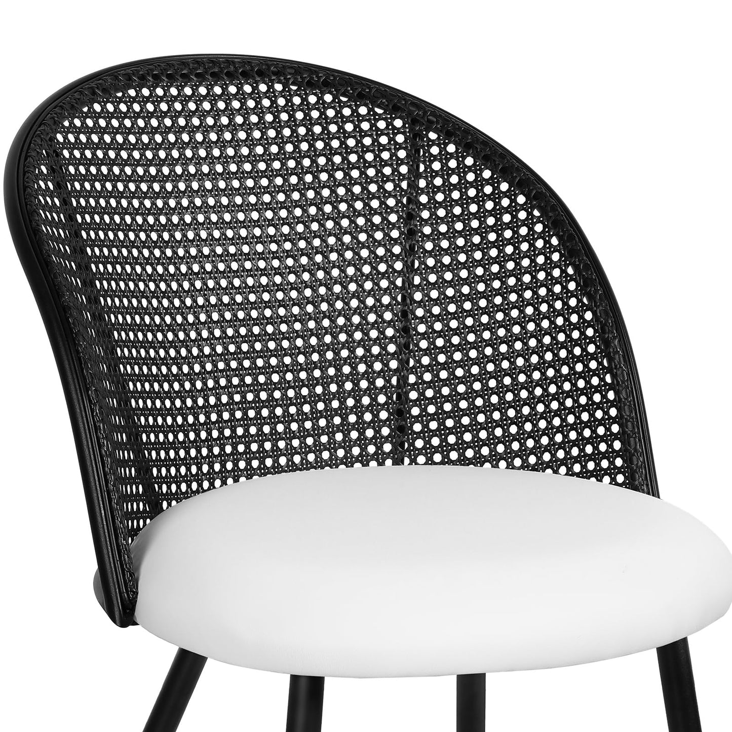 Bekrvio Rattan Dining Chairs Set of 4, Faux Leather Upholstered Dining Chairs with Black Cane Back, Mid-Century Modern Farmhouse Armless Accent Chairs for Kitchen Dining Room, Restaurant, White