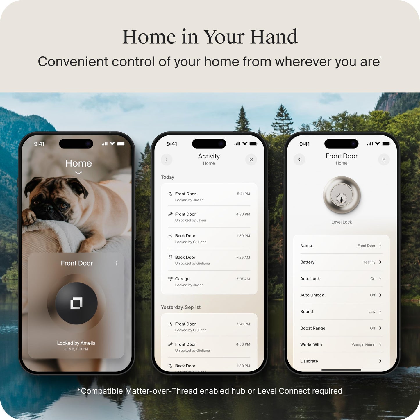Level Lock Smart Lock - World's Smallest, Most Beautifully Designed Matter-Over-Thread Deadbolt - Level App for iOS & Android | Works with Apple Home (Satin Nickel)