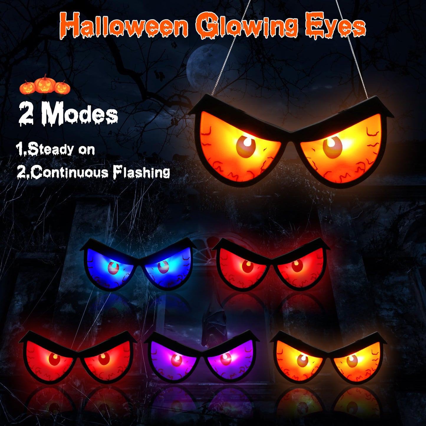 Solar Halloween Spooky Eyes Lights for Bushes, 5 Pairs Flashing Glowing Eyes Halloween Decorations Outdoor, Blinking Eye Lights for Yard Decorations