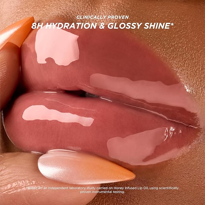 Gisou Honey Infused Hydrating Lip Oil, Nourishing Lip Moisturizer for Dry Lips, 0.27 fl oz (Bee-lini Peach)