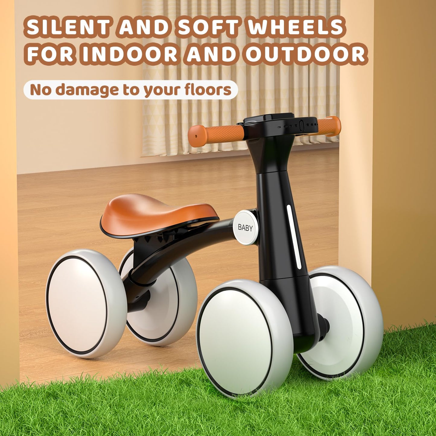 PTINTYE Baby Balance Bike for 1-3 Years (10-36 Months) with Colorful Lighting Wheels & Music, Soft Seat, 4 Silent No-Pedal Wheels – Ideal Toddler Gift for Birthday/First Bike