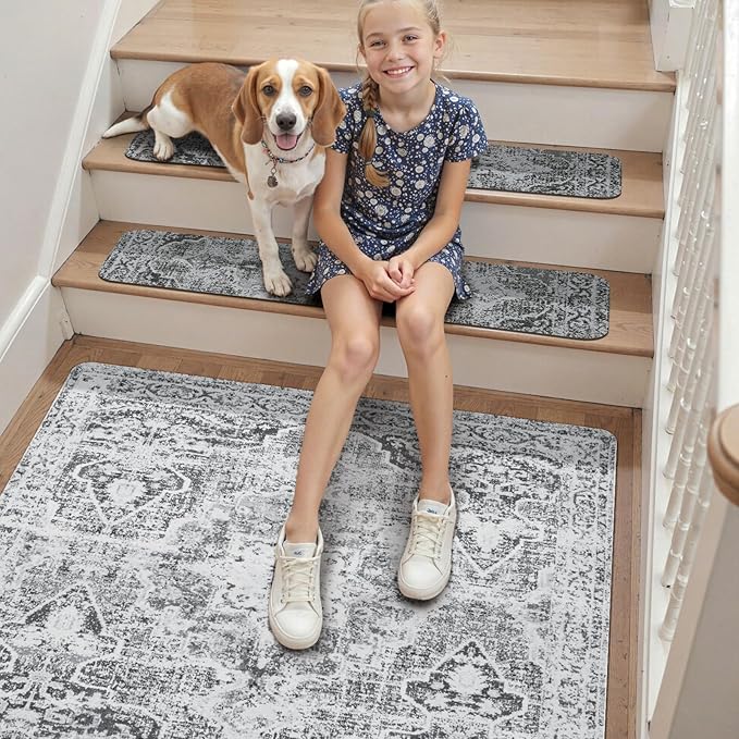 OJIA Stair Treads Non-Slip Landing Rug 31"x31" Matching Mat for Wooden Steps, Square Capet Stair Treads Rubber Backing Stair Runner Anti-Slip Stair Landing Mat