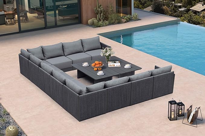 PURPLE LEAF Patio Furniture Set 13 Pieces Patio Seating Sofas Aluminum Furniture Outdoor Couch Sectional Set with Cushions and Aluminum Table Patio Conversation Sets Gray