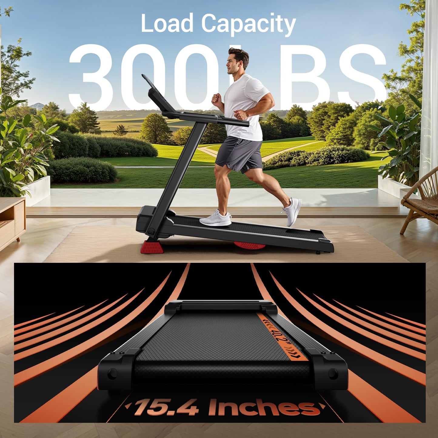 Treadmills for Home, 3.0HP Quiet Brushless Folding Treadmill with Heart Rate Sensor, Dual Cushion System, 303lbs Weight Capacity, Holder for Cup & Phone