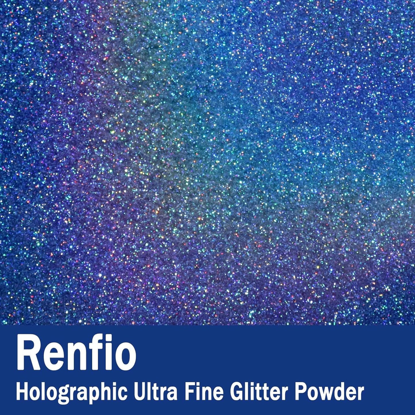 Renfio Holographic Ultra Fine Glitter Powder Metallic Resin Glitter 2.11 Oz (60g) PET Flakes Crafts Sequins 1/128" 0.008" 0.2mm Epoxy Chips Flakes for Tumblers Slime - Laser Ocean Blue