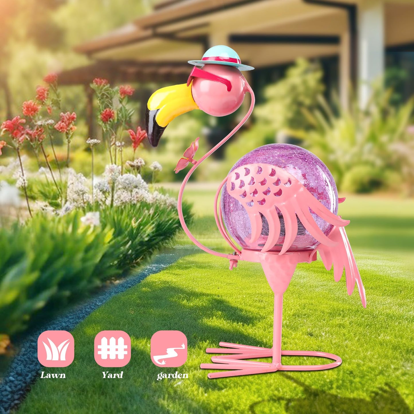 MUMTOP Flamingo Solar Lights Outdoor, Decorative Waterproof LED Solar Lanterns for Patio Garden Yard, Pink Flamingo Tabletop Decorations