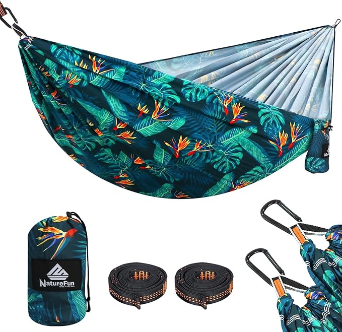 NATUREFUN Ultra-Light Travel Camping Hammock | 300kg Load Capacity,Breathable,Quick-Drying | 2 x Premium Carabiners,2 x Ny...