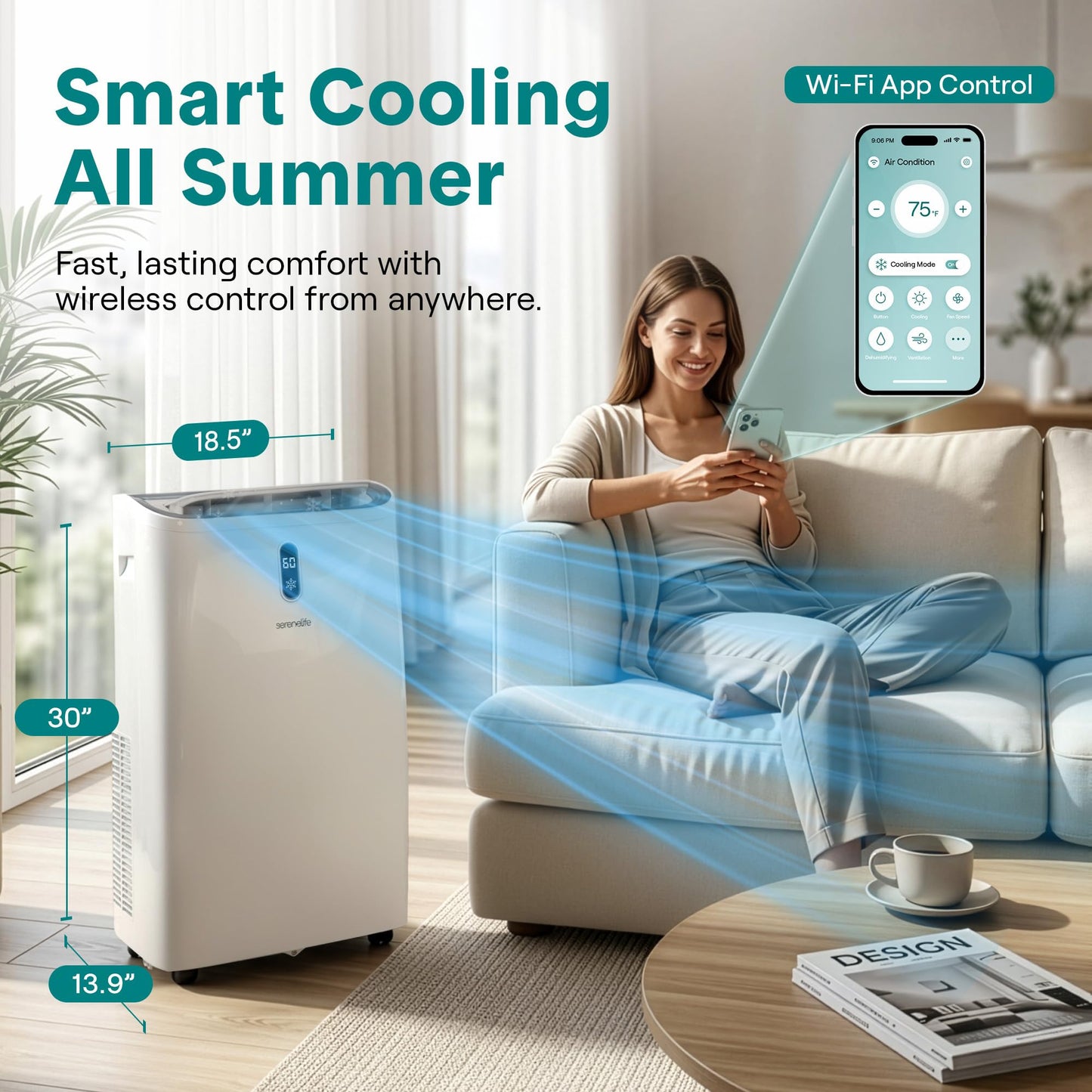 SereneLife Portable Air Conditioner 12000 BTU | Cools Rooms up to 450 sq ft | 3-in-1 Cooling, Fan & Dehumidifier | 24-Hour Timer & Remote | Standing Portable AC Unit with Window Kit Included