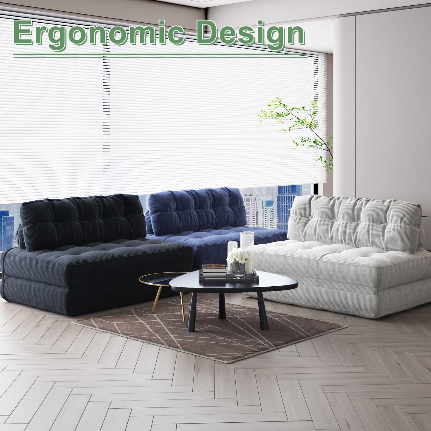 Garvee Folding Sofa Bed, Futon Sofa Bed, Floor Folding Couch for Living Room, Convertible Sleeper Chair with Pillow Foldable Mattress Back Support, Portable Fold Out Couch, Full Corduroy Dark Grey
