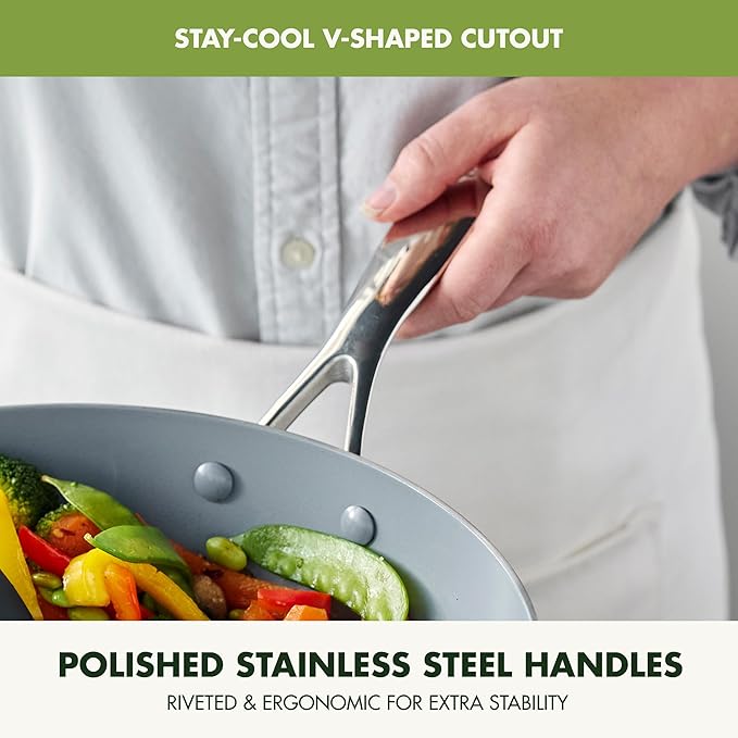 GreenPan Valencia Pro Tri-Ply Stainless Steel 5QT Sauté Pan with Lid, Ceramic Nonstick PFAS-Free Coating, Multi Clad Cookware, Induction, Dishwasher Oven and Broiler Safe