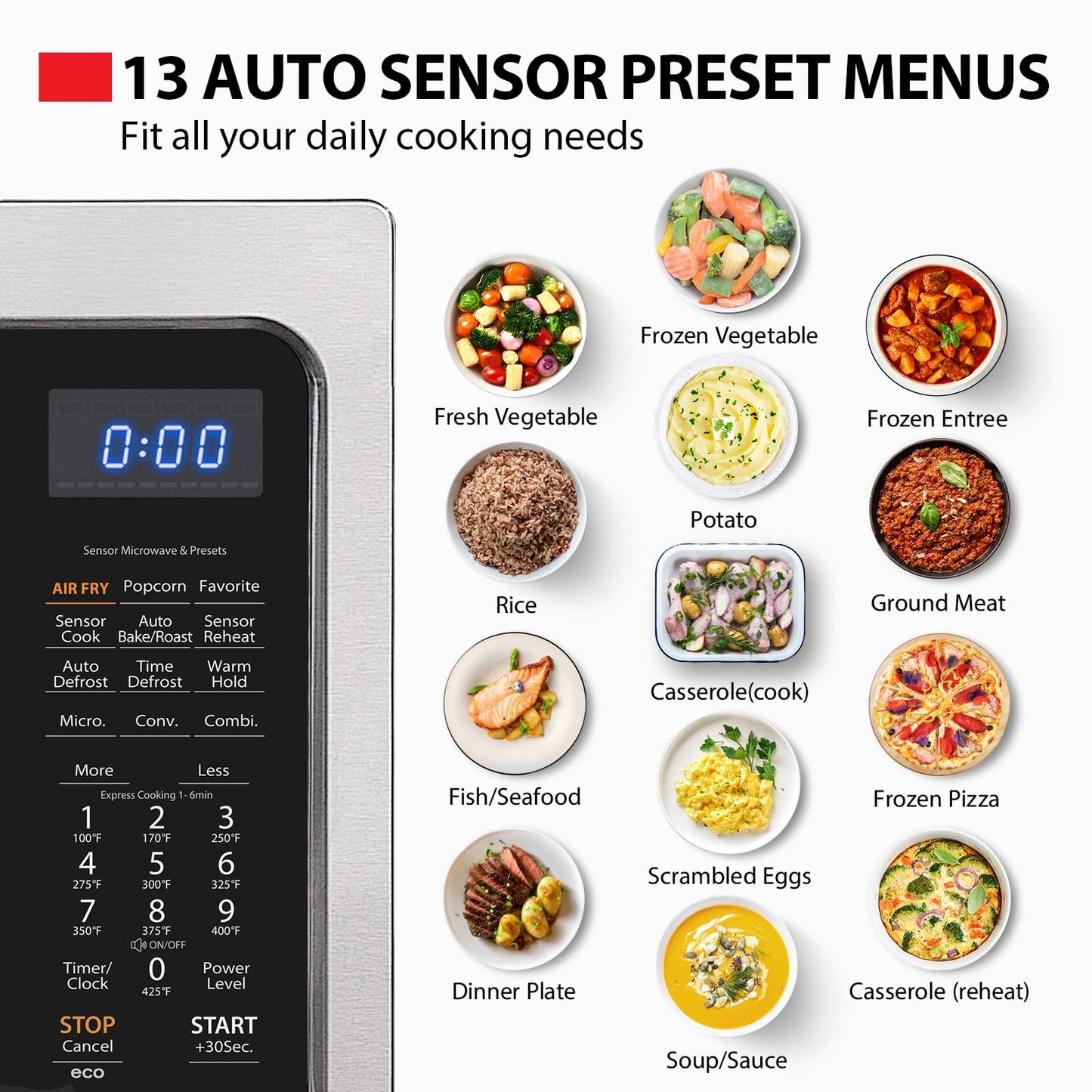 Toshiba Air Fryer Combo 4-in-1 Countertop Microwave Oven, Smart Sensor, Convection, Mute Function, Position Memory 13.6" Turntable, 1.5 Cu Ft, 1000W, Silver, ML-EC42P(SS)