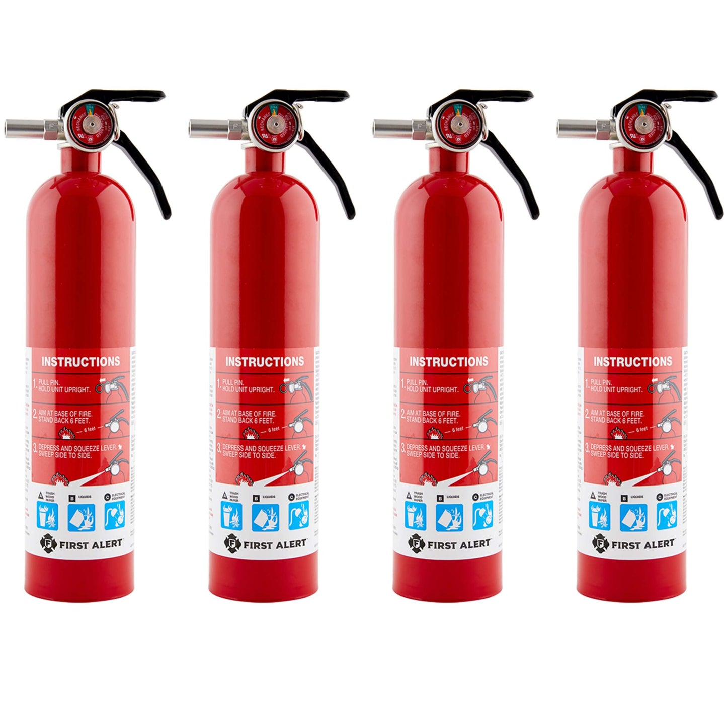First Alert Fire Extinguisher for Home, Standard Rechargeable Compliance Unit, UL RATED 1-A:10-B:C, HOME1-4, Red, 4-Pack