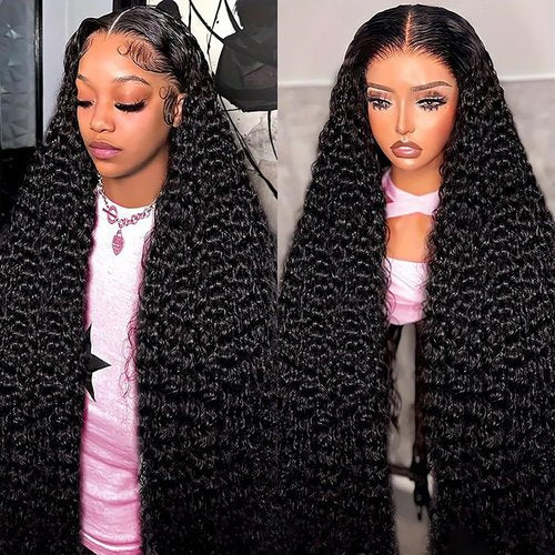 VANTELUVE Deep Wave Lace Front Wigs Human Hair Pre Plucked 200% Density 13x4 Deep Curly Frontal Wigs with Baby Hair for Black Women Natural Color 24inch
