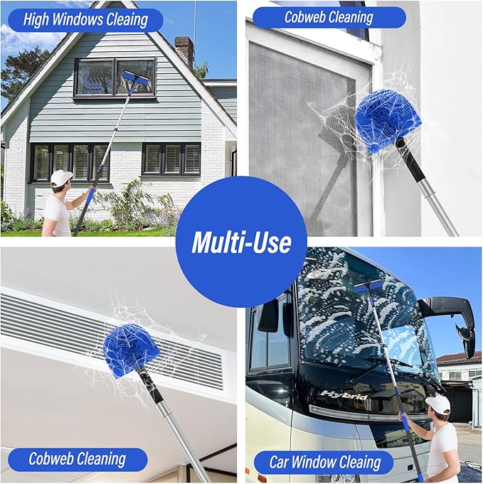26FT Window Washing Kit with Extension Pole,High Reach Duster Kit,Cobweb Duster with 5-20FT Telescoping Pole,2 in 1 Window Cleaning Squeegee Kit for Outdoor and Indoor Cleaning
