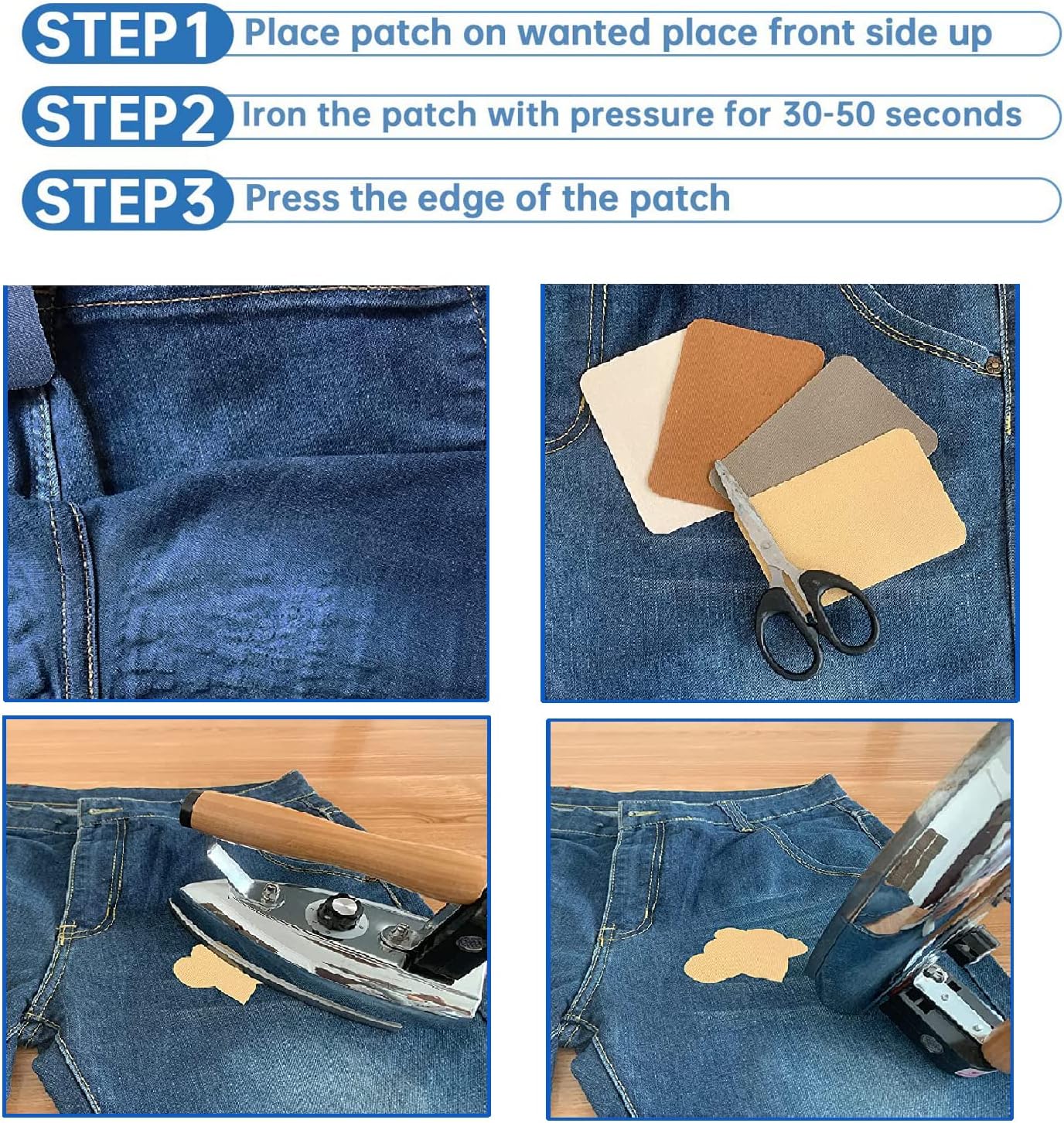 12PCS Fabric Iron on Patches Inside & Outside Strong Glue 100% Cotton Repair Patch for Clothes Pants Mending and Decorating, Grey