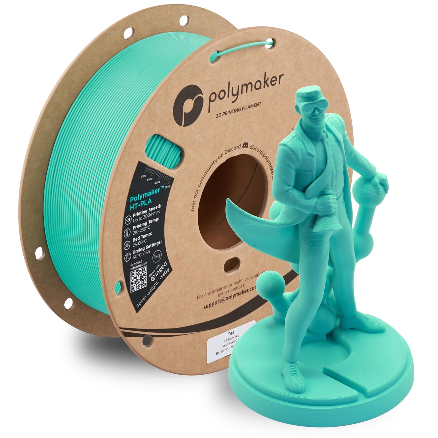 Polymaker HT-PLA Filament 1.75mm Teal, High Temp PLA for 3D Printing, Heat Stable Up to 150C, Easy to Print, Works with Most FDM