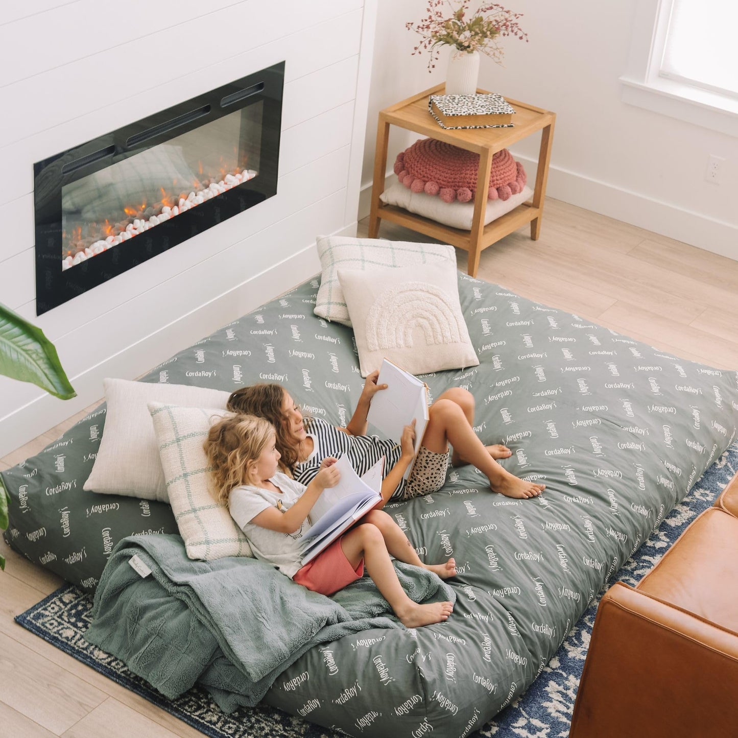 CordaRoy's Chenille Bean Bag Chair, Convertible Chair Folds from Bean Bag to Lounger, As Seen on Shark Tank, Moss - Full Size