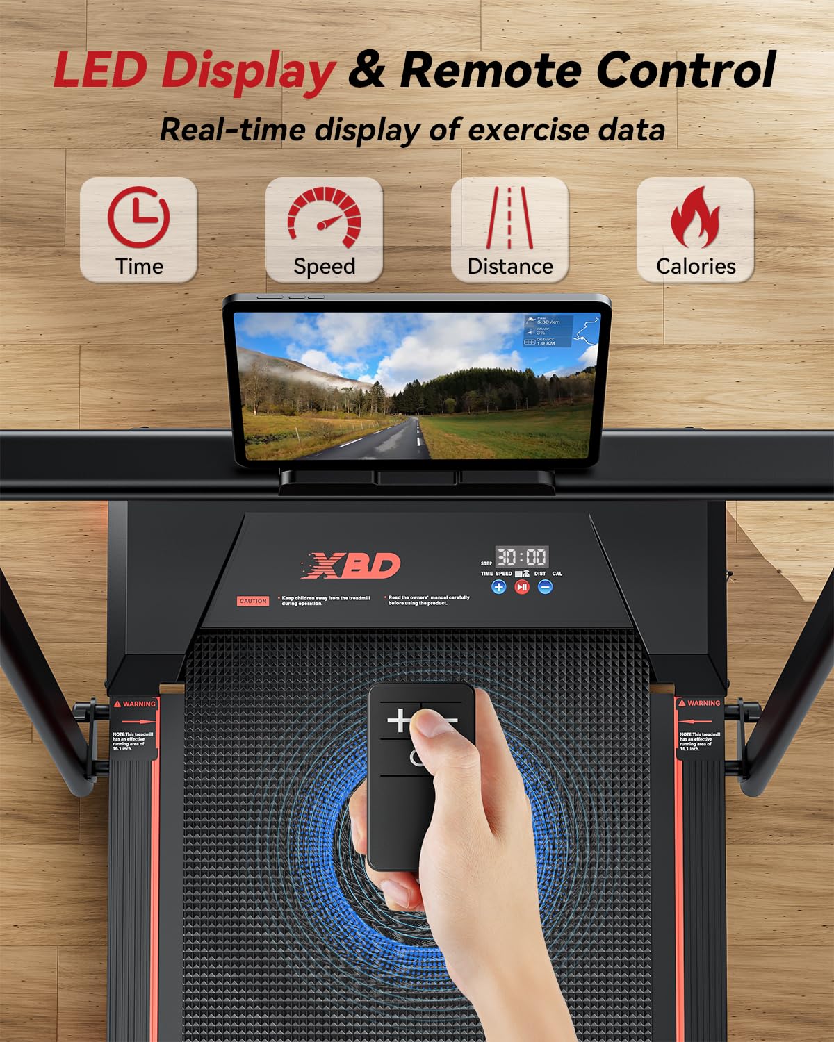 Walking Pad with Handle Bar, XBD Treadmills for Home Office 330lbs Capacity,2.5 HP Foldable Walking Pad with Incline, Running Machine with Remote Control & LED Display