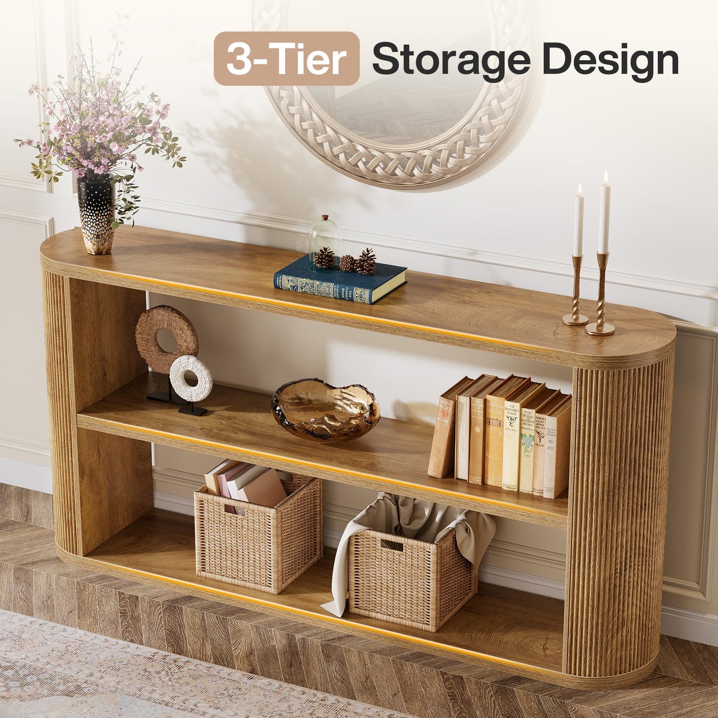 Tribesigns 63-Inch Console Table, Farmhouse Entryway Table with 3-Tier Open Shelves, Narrow Wooden Behind The Couch for Entryway, Living Room, Hallway