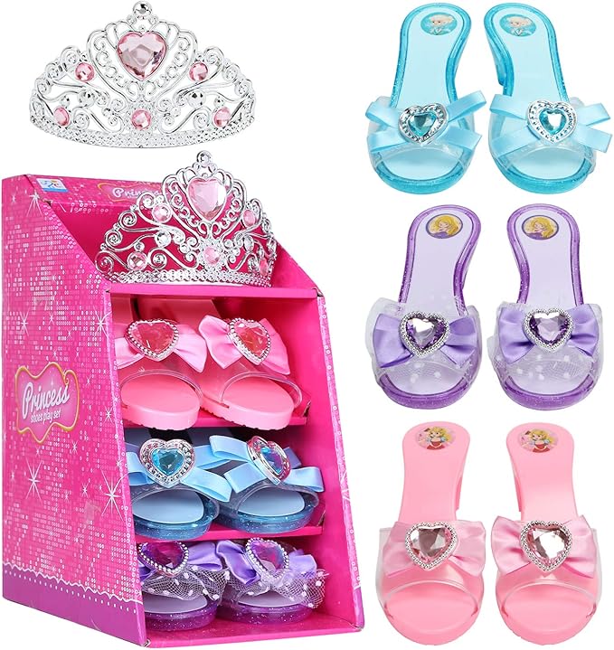 Mastom Girls Play Set! Princess Dress Up Shoes and Tiara (3 Pairs of Shoes + 1 Tiara) Role Play Collection Fashion Princes...