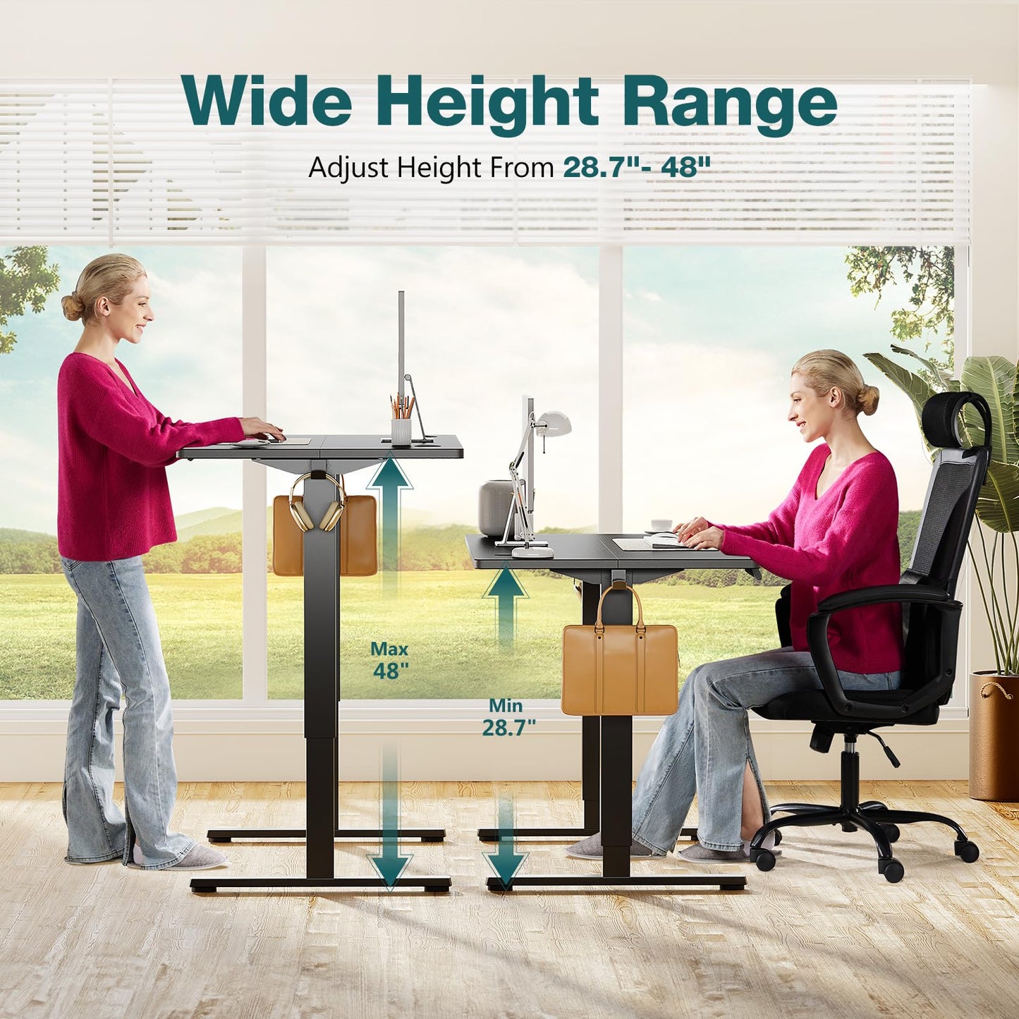 Sweetcrispy Electric Standing Desk Adjustable Height, 55x24 Inch Sit Stand Up Home Office Desks Memory Computer Workstation PC Work Table with Preset Splice Wood Board Metal Frame, Black