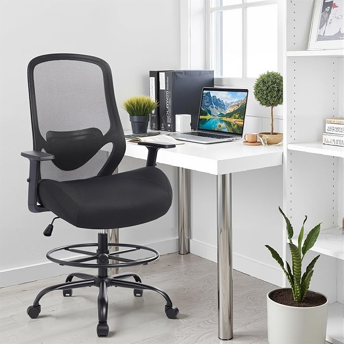 Heavy Duty Office Drafting Chair, High Back Ergonomic Chair,400Lbs Tall Office Chairs, Big and Tall Office Chair with Flip-up Armrest Lumbar Support and Footrest