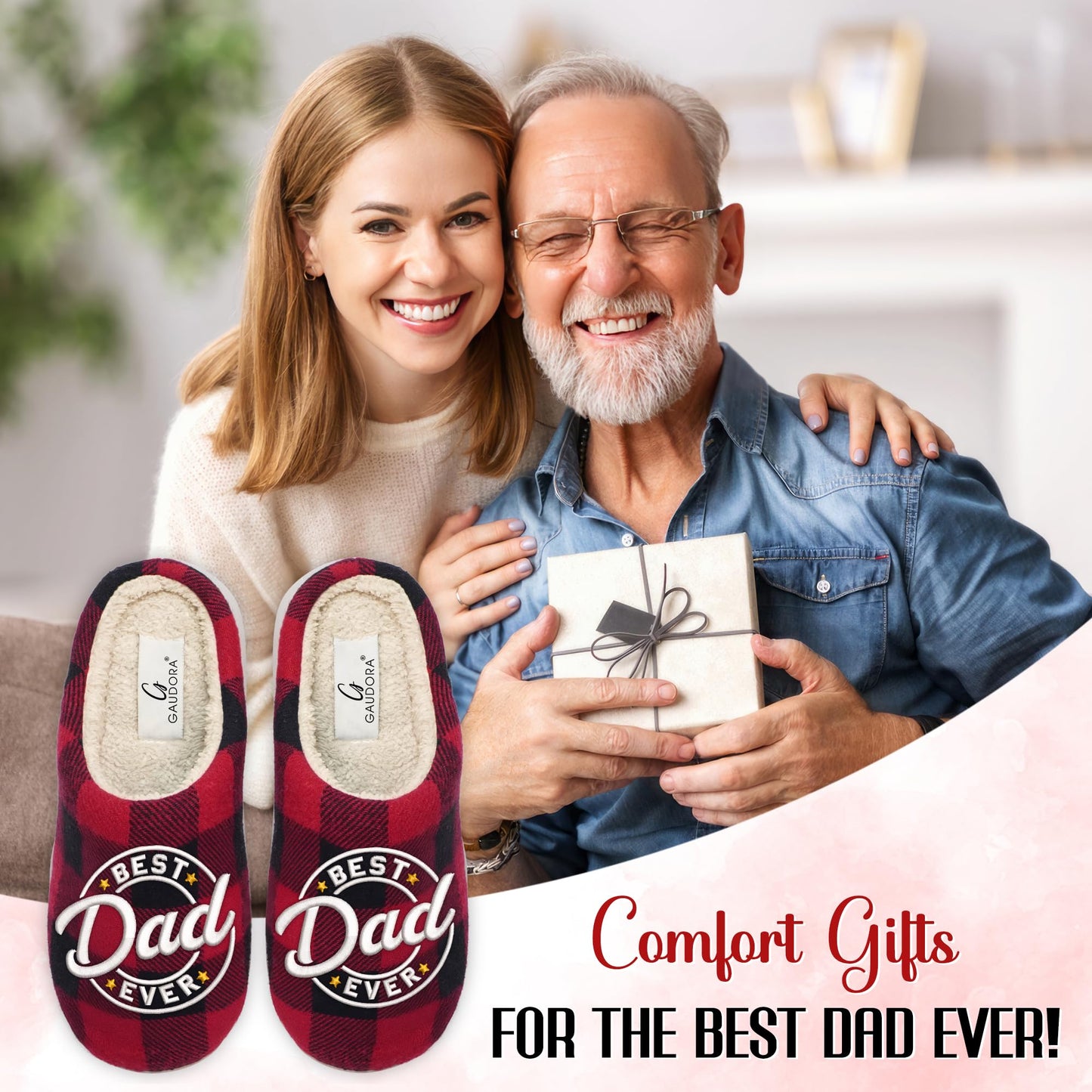GAUDORA Dad Birthday Gift - Memory Foam House Slippers for Men Indoor and Outdoor Size 9-10 - Christmas Birthday Gifts for Dad Who Wants Nothing, Dad Gifts from Daughter Son, Mens Gift Ideas