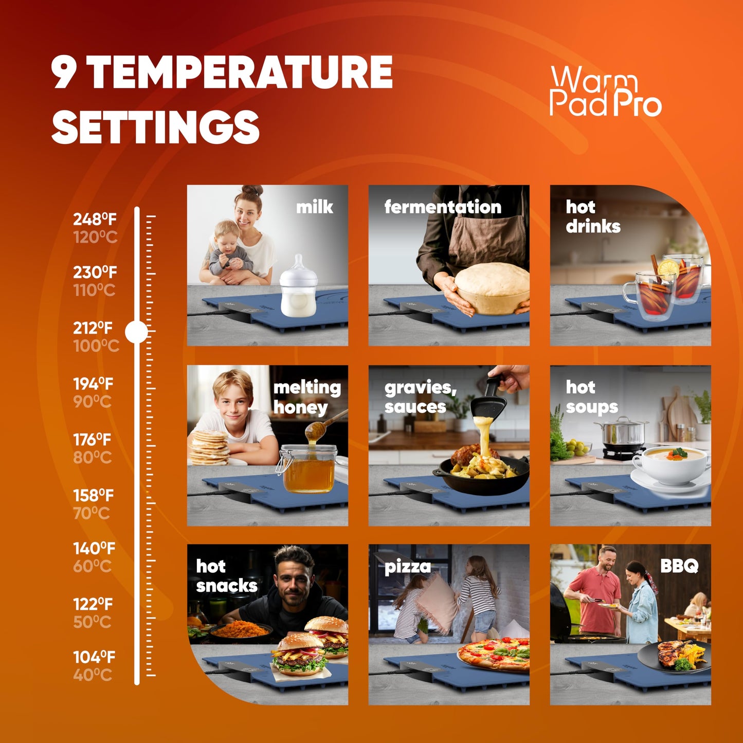 BREETEE Electric Food Warming Mat – Silicone Heating Mat for Food with 9 Temp Levels – Portable Roll Up Warming Mat for Food – Versatile Warming Tray for Buffet, Parties, Home, RV Kitchen