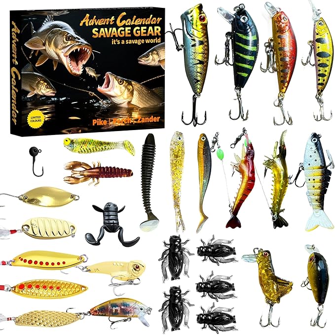 Fishing Advent Calendar 2025, 24 Days of Christmas Countdown Calendar with Lures Set, Birthday Gifts for Adult, Men, Teen ...