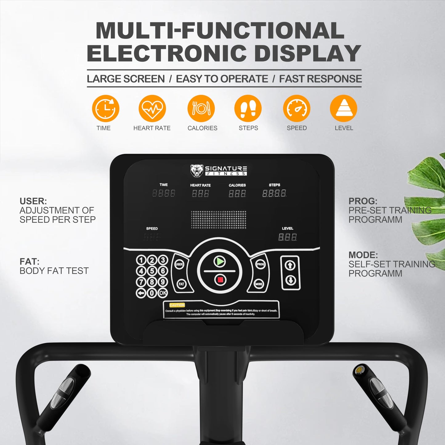Signature Fitness Home Gym Equipment Continuous Climber Stair Stepper with Electronic Display, Water Bottle Holder, and Reading Rack, White