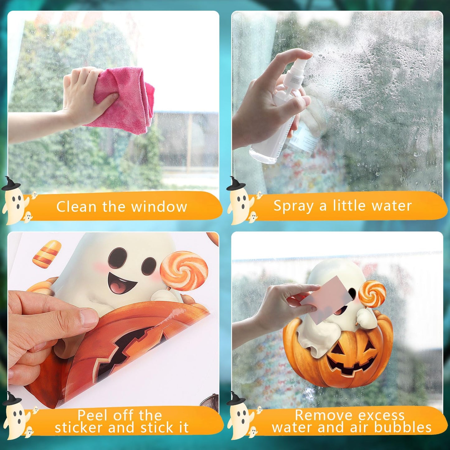 LOAVER 8 Sheets Halloween Ghost Window Cling Stickers,Spooky Ghost Pumpkin Bat Boo Window Clings for Halloween Fall Party Indoor Glass Decor