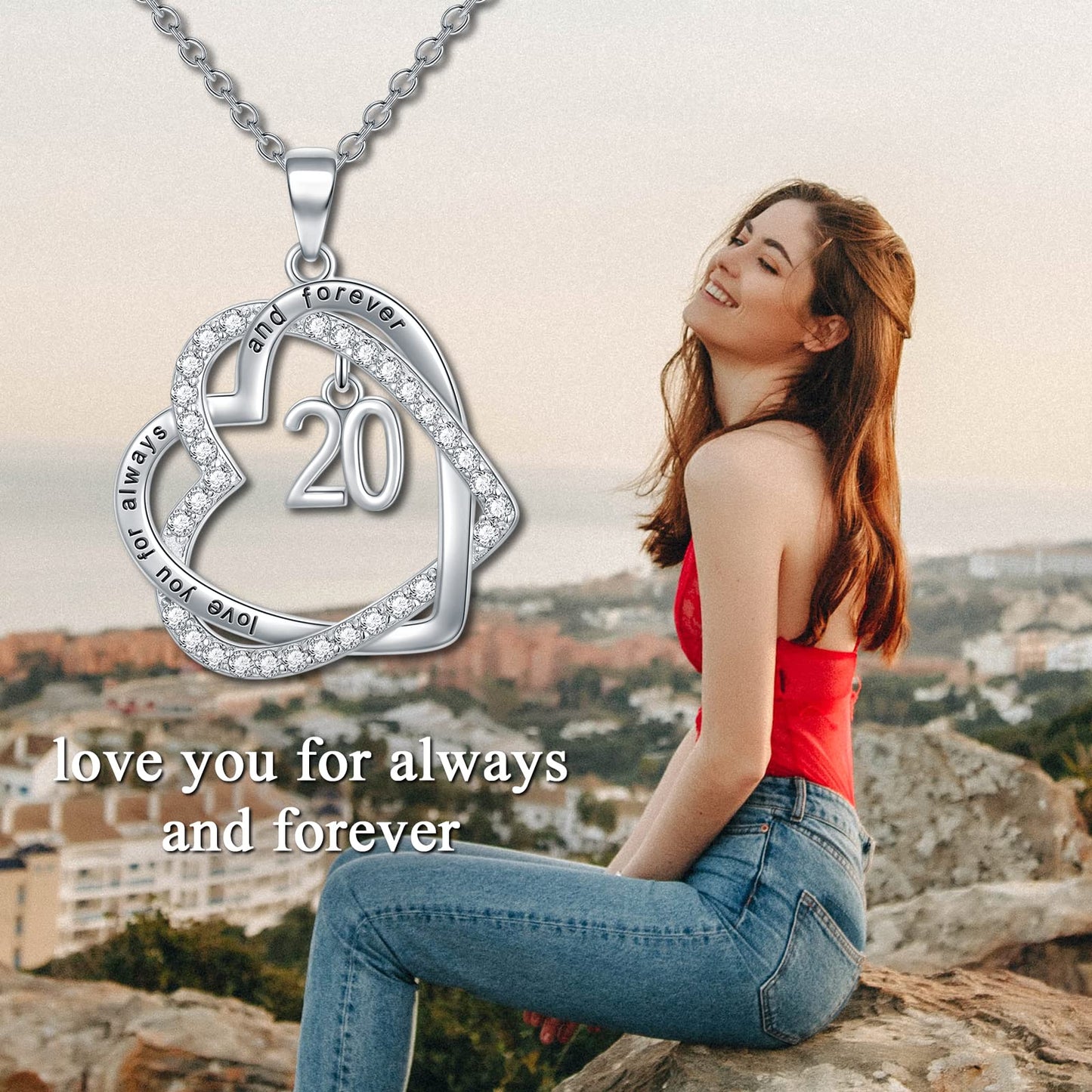 TOUPOP 20th Birthday Gifts for Women Sterling Silver Forever Love Heart Pendant Necklace Sweet 20 Necklace Anniversary Jewelry 20 Years Old Jewelry Gifts for Her Girlfriend