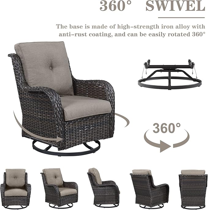 Belord 5 Pieces Patio Furniture Sets Wicker Outdoor Furniture, Rattan Patio Swivel Glider Chairs with 2 Ottoman and Glass Side Table