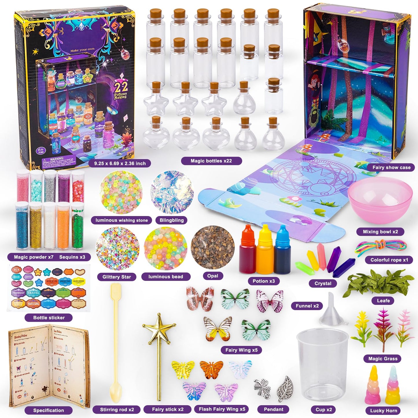 JEEKALO Fariy Magic Glow Potion Set Kits for Kids, Magic Kids Mix Potion DIY Making kit 22 Bottles, Creative Toy Art Craft Set Christmas Birthday Present for Girls Boys Age 6 7 8 9 10 11 12
